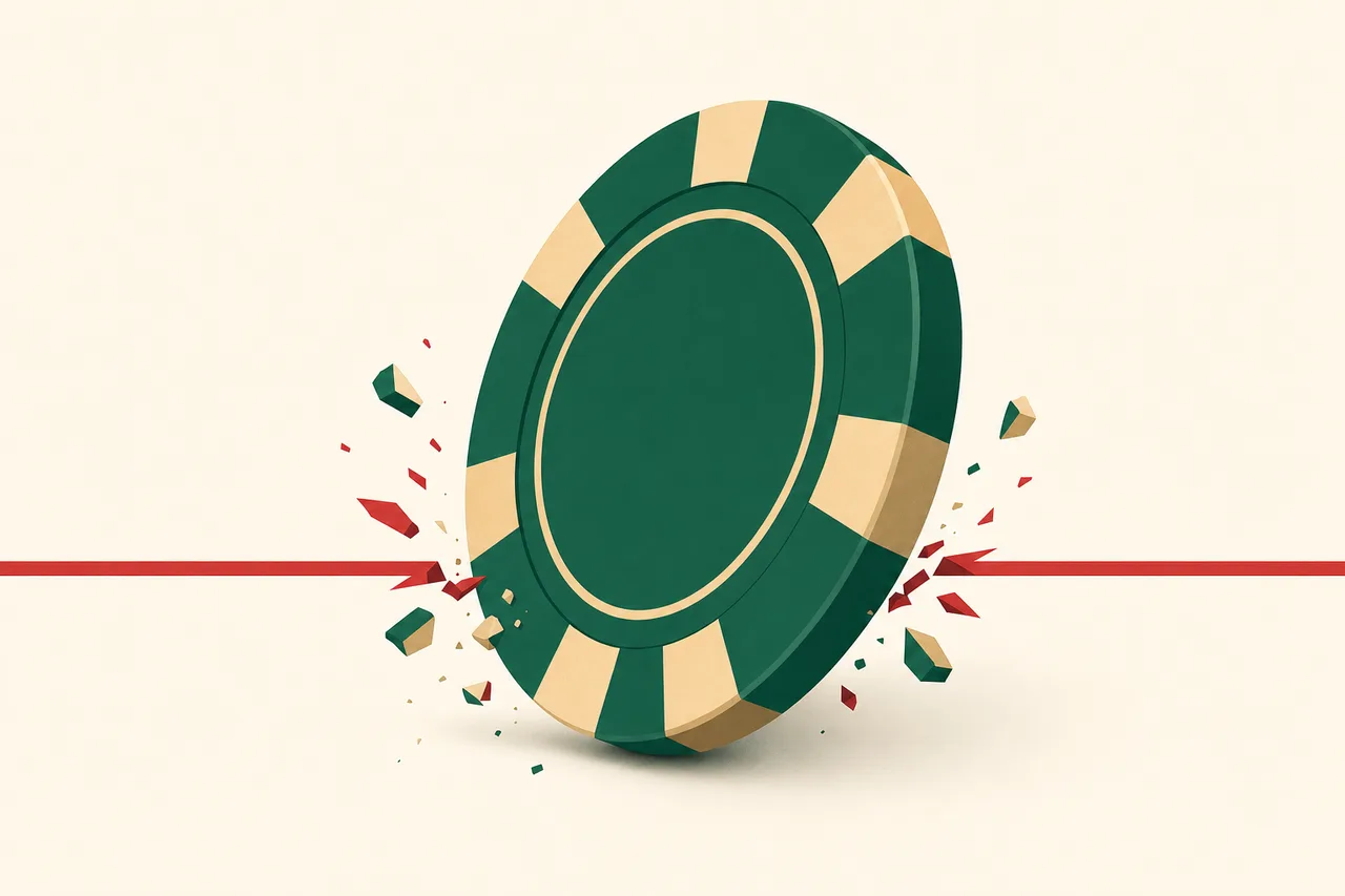 Una ficha demasiado grande rompiendo una línea roja, ilustrando la apuesta máxima superada